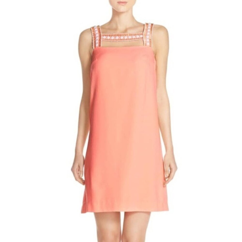 Lilly Pulitzer Mason Beaded Coral Preppy Shift Dress Size 4
